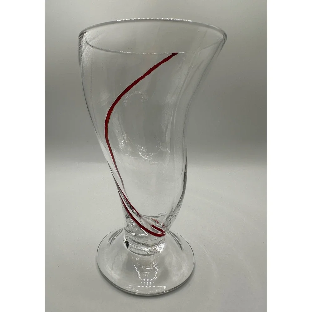 Pier 1 Hand Blown Art Glass Red Swirline Twisted Vase Clear Red Asymmetrical